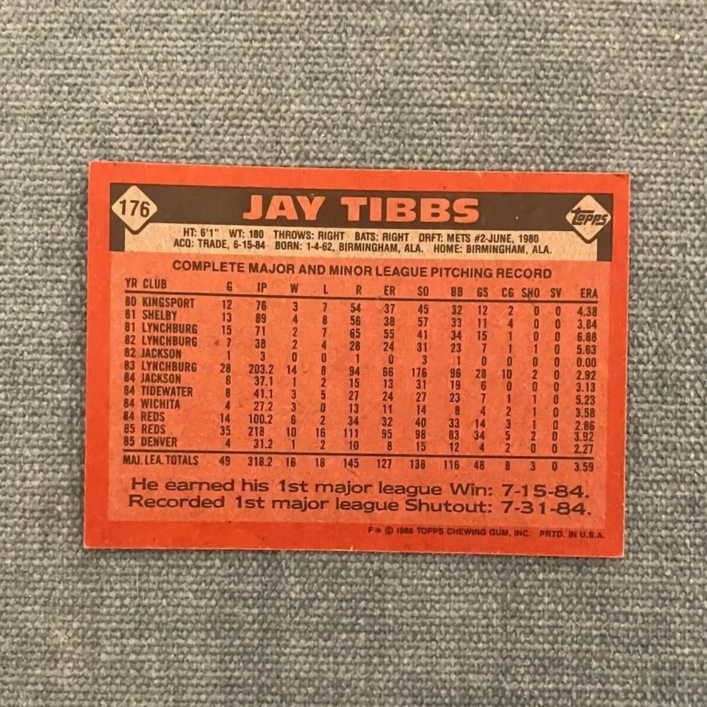 1986 Topps Cincinnati Reds Baseball Card Trading Card